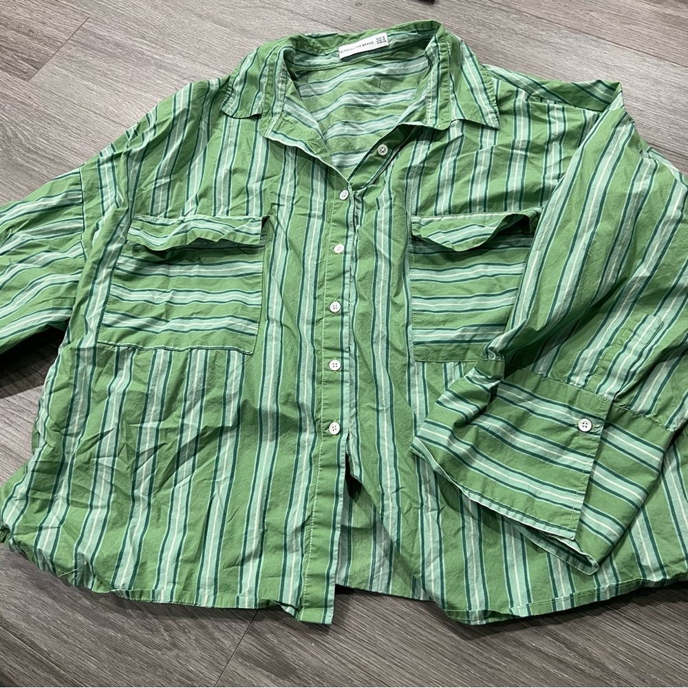 Faithfull the Brand Paradise striped cotton shirt Green Button Down